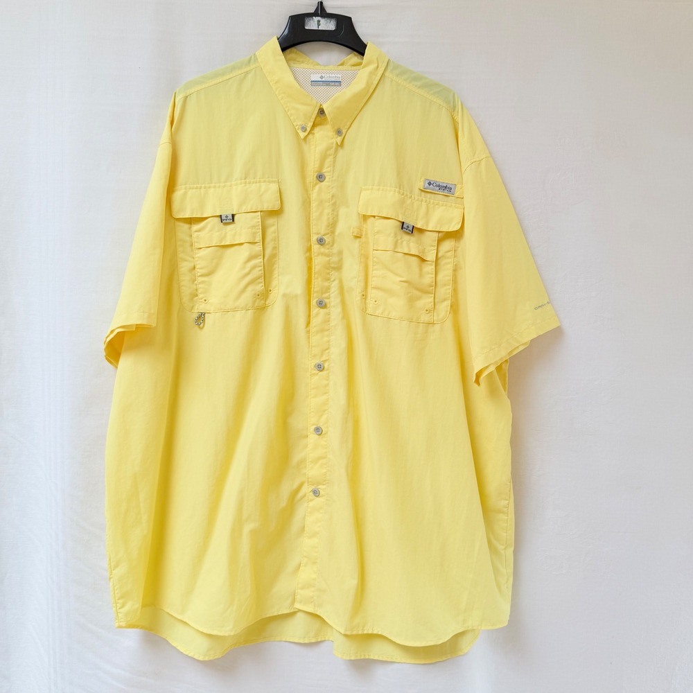 Columbia PFG Yellow Short Sleeve Fishing Shirt Mens 3XT Tall UPF 30 Outdoor